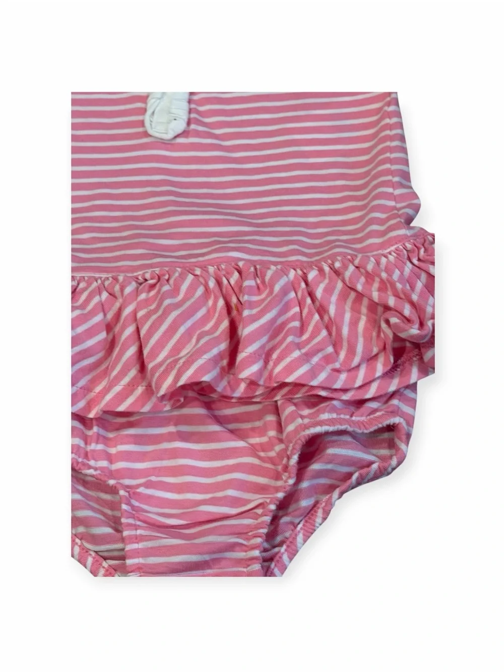 Ralph Lauren, Pink and White Striped Ruffle  Dress with Bloomers, Size 6 mos